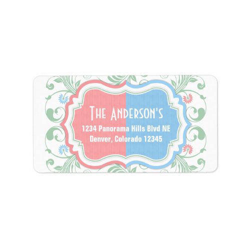 Mint Blue Pink Floral Gender Reveal Return Address Label