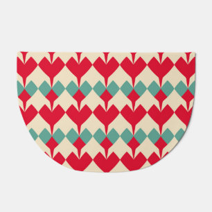 Mint blue, red hearts tile pattern. doormat