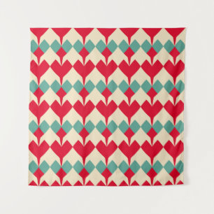 Mint blue, red hearts tile pattern. tapestry