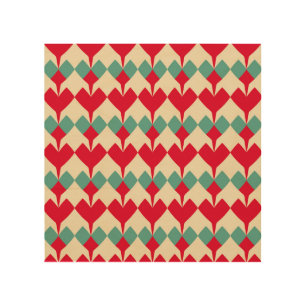 Mint blue, red hearts tile pattern. wood wall art
