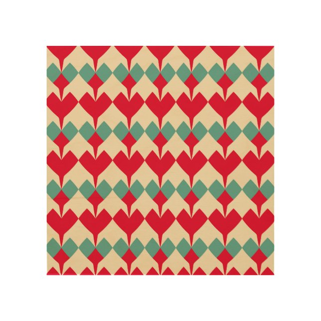 Mint blue, red hearts tile pattern. wood wall art (Front)