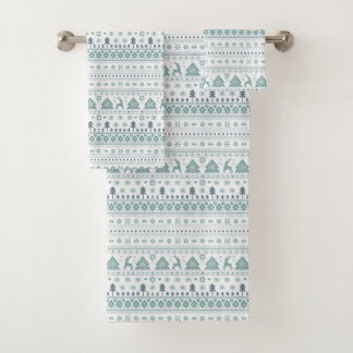 Mint Blue Scandinavian Nordic Winter Christmas Bath Towel Set