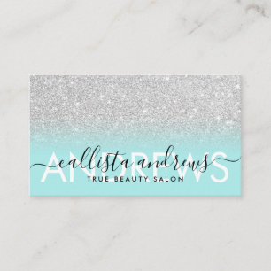 Mint Blue Silver Glitter Ombre Makeup Hair Salon Business Card