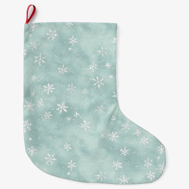 Mint Blue Snowflakes Christmas   Large Christmas Stocking (Front)