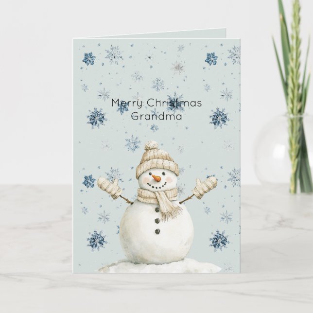 Mint Blue Snowflakes Snowman Christmas Card (Front)