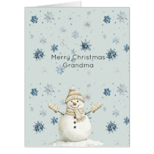 Mint Blue Snowflakes Snowman Christmas Card