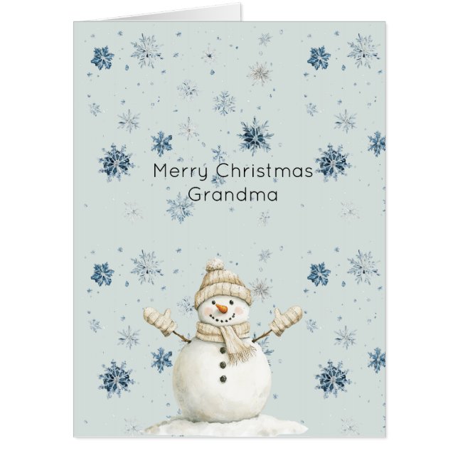 Mint Blue Snowflakes Snowman Christmas Card (Front)