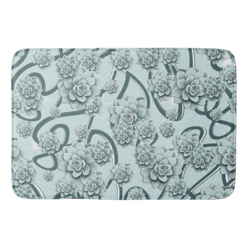 Mint Blue Succulents on Pine Green Trellis Repeat Bath Mat