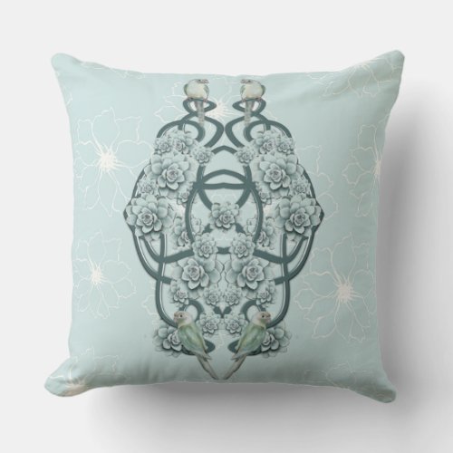Mint Blue Succulents on Pine Green Trellis Repeat Throw Pillow