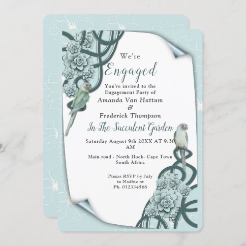 Mint Blue to Pine Green Succulents Invitation
