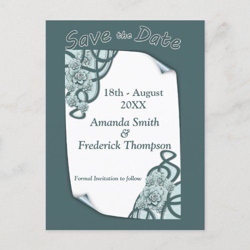 Mint Blue to Pine Green Succulents Save the Date Announcement Postcard