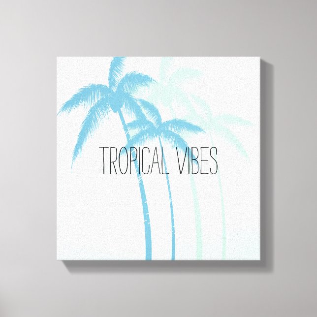 Mint Blue Tropical Palm Trees Ombre Canvas Print (Front)