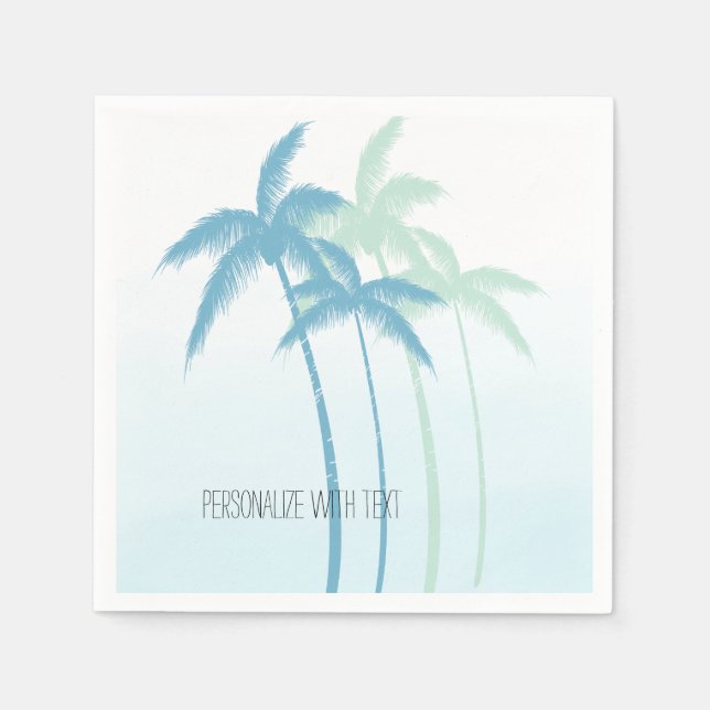 Mint Blue Tropical Palm Trees Ombre Napkins (Front)