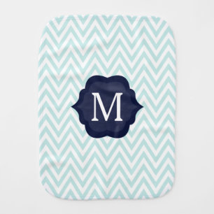 Mint Blue & White Chevron Navy Monogram Design Burp Cloth