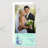 Mint, Blue, White Floral Wedding Photo Card (Front/Back)