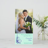 Mint, Blue, White Floral Wedding Photo Card (Standing Front)