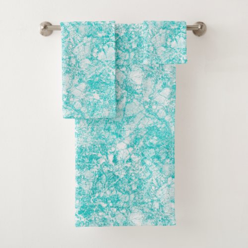Mint Blue  White Marble Texture Bath Towel Set