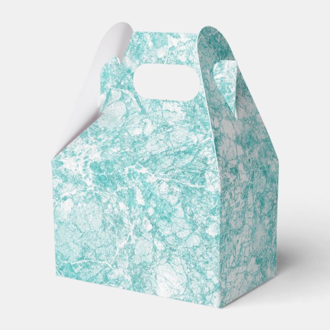 Mint Blue & White Marble Texture Favor Boxes (Front Side)
