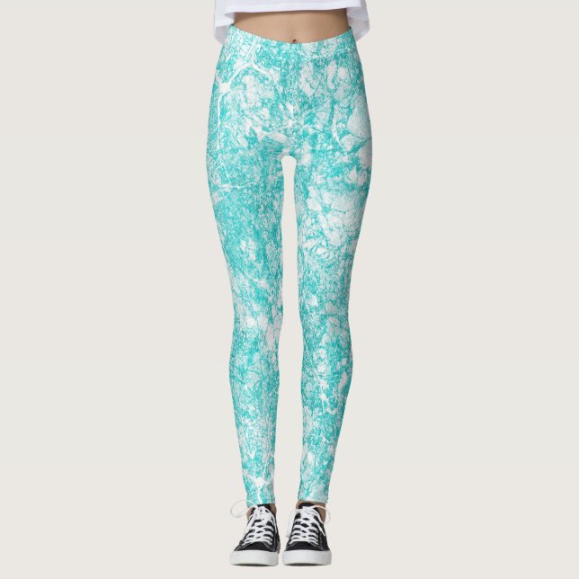 Mint Blue & White Marble Texture   Leggings (Front)