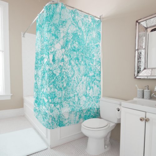 Mint Blue  White Marble Texture Shower Curtain
