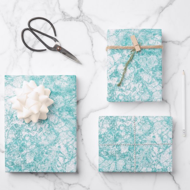 Mint Blue & White Marble Texture  Wrapping Paper Sheets (Front)