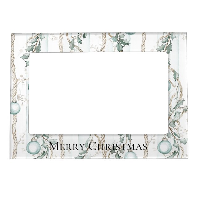 Mint Blue White Ornaments Christmas Magnetic Frame (Front)