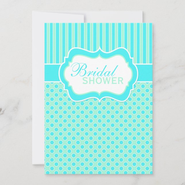 Mint, Blue, White Polka Dot, Stripes Shower Invite (Front)
