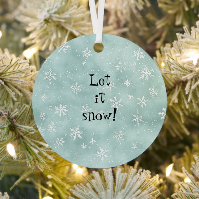 Mint Blue White Snowflakes Peppermint Christmas Metal Ornament (Insitu)