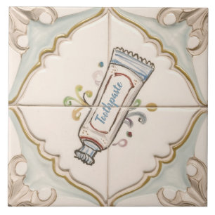 Mint Blue & White Toothpaste Funny Bathroom Tile