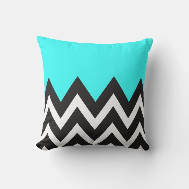 Mint Blue with black and white Chevron Throw Pillow (Front)