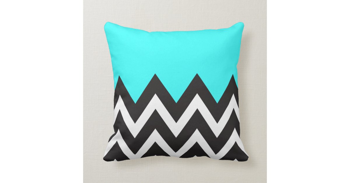 Mint Blue With Black And White Chevron Throw Pillow Zazzle Com