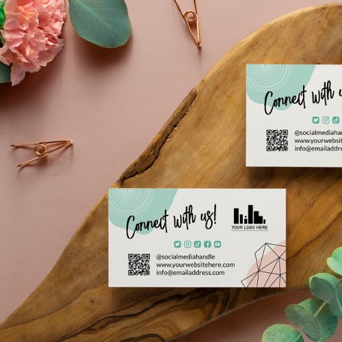 Mint Blush Connect With Us Social Media QR Code Business Card