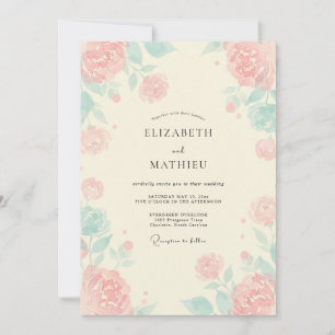 Mint Blush Coral Peony Wedding Invitation