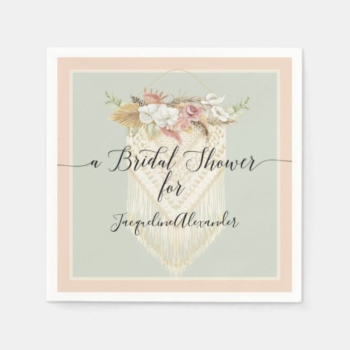 Mint Blush Pampas Grass Floral Greenery Bridal Napkins