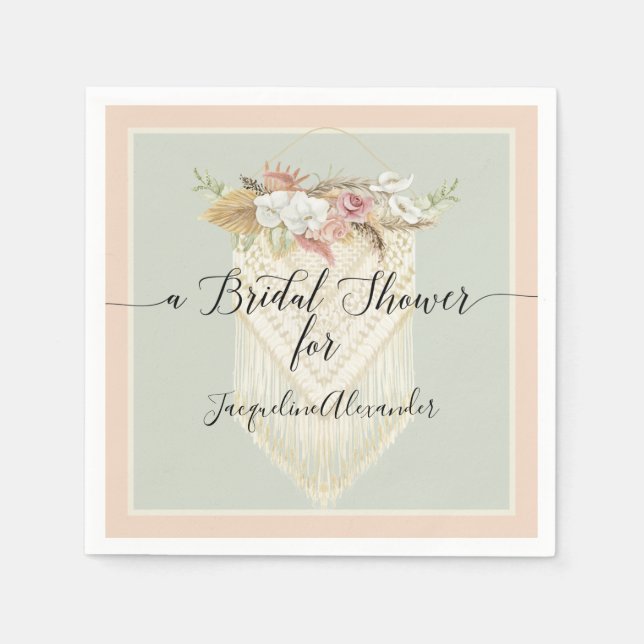 Mint Blush Pampas Grass Floral Greenery Bridal Napkins (Front)