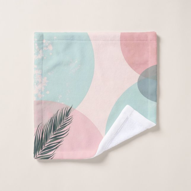 Mint Blush Pink Abstract Modern Collection Bath Towel Set (Wash Cloth)