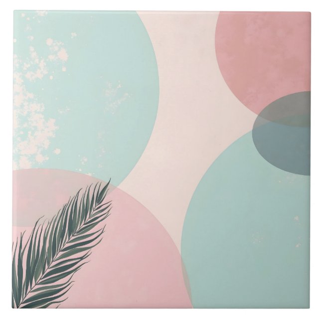 Mint Blush Pink Abstract Modern Collection Ceramic Tile (Front)