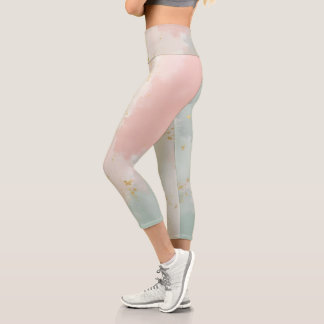 Mint Blush Pink Abstract Popular Collection Capri Leggings