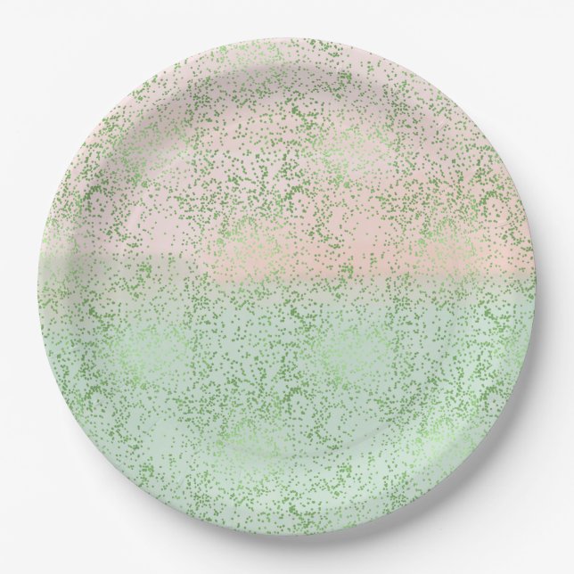 Mint Blush Pink Watercolor Confetti Dots Birthday Paper Plates (Front)