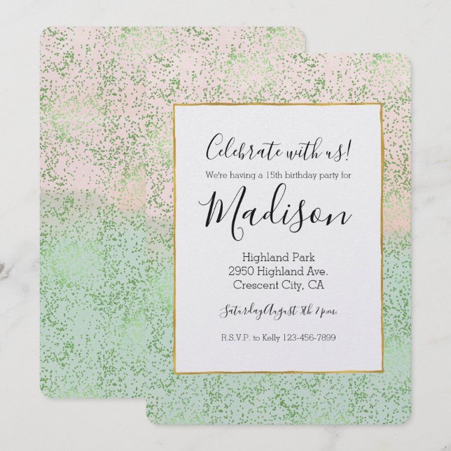 Mint Blush Pink Watercolor Confetti Dots Invitation (Front/Back)