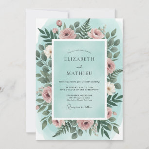 Mint Blush Ranunculus Eucalyptus Wedding Invitation