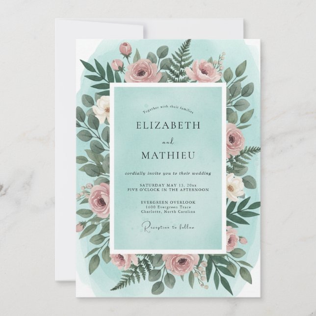 Mint Blush Ranunculus Eucalyptus Wedding Invitation (Front)