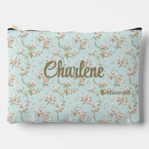 Mint + Blush Romantic Floral Bridesmaid Accessory Pouch