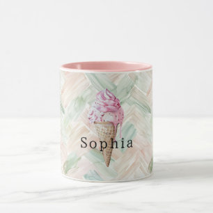 Mint Blush Stripes Strawberry Pink Ice Cream Cone Mug