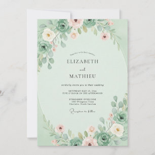 Mint Blush Succulent Eucalyptus Wedding Invitation
