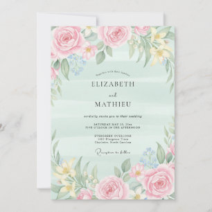 Mint Blush Watercolor Wedding Invitation