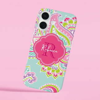 Mint Bohemian Paisley Custom Monogram iPhone 16 Case