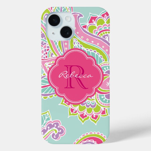 Mint Bohemian Paisley Custom Monogram Case-Mate iPhone Case (Back)