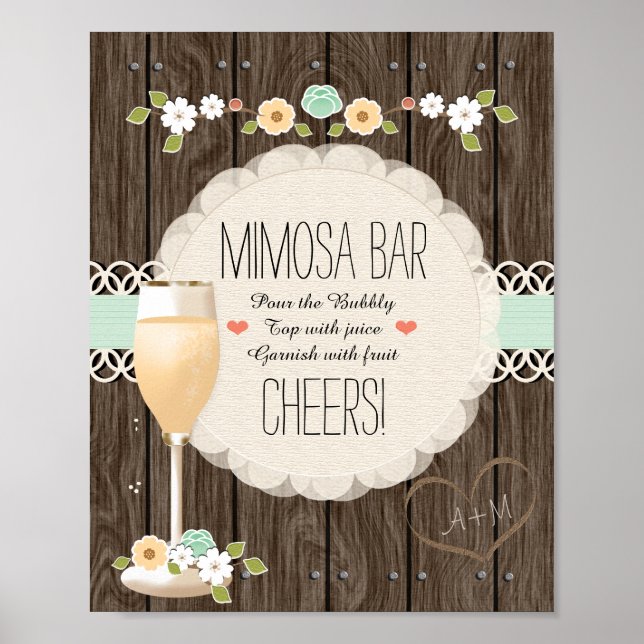 Mint Boho Rustic Wedding Bridal Shower Mimosa Bar Poster (Front)