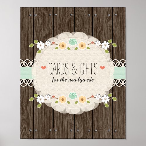 Mint Boho Rustic Wedding Shower Cards Gifts Sign